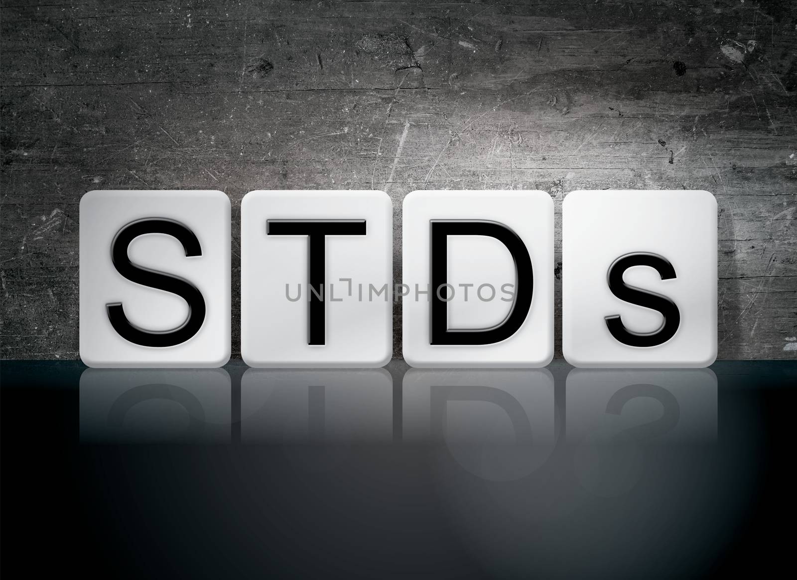 The word "STDs" written in white tiles against a dark vintage grunge background.