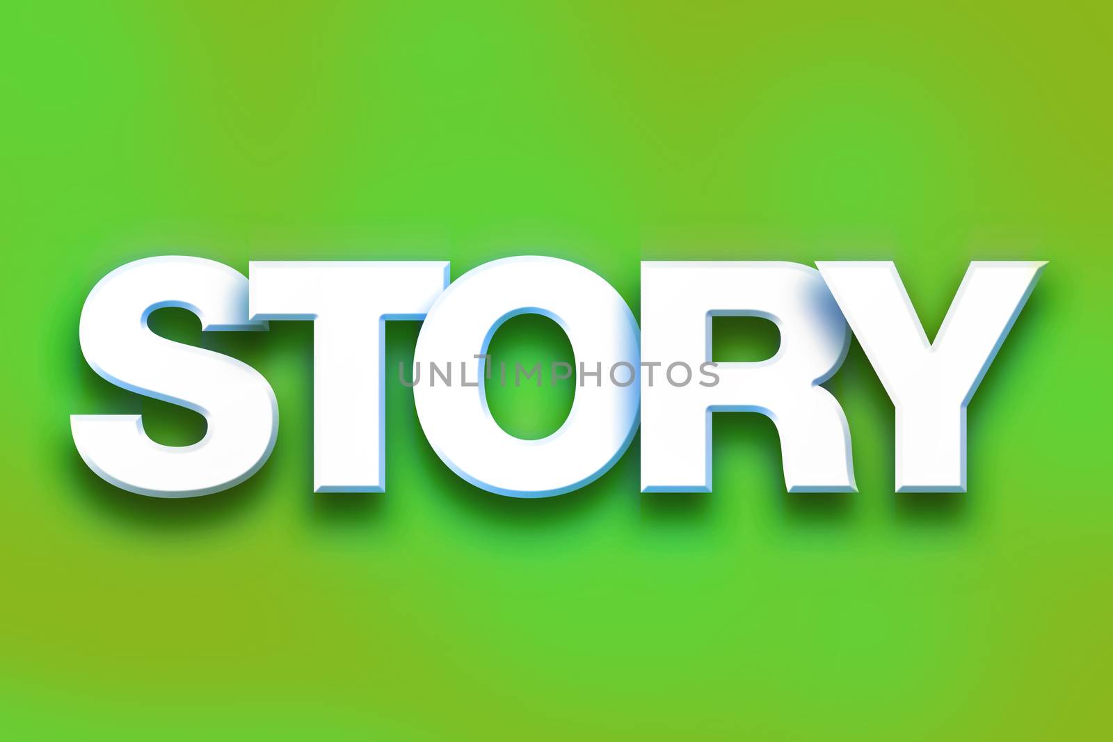 The word "Story" written in white 3D letters on a colorful background concept and theme.