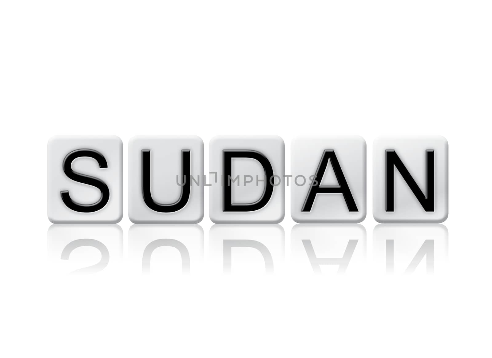 The word "Sudan" written in tile letters isolated on a white background.