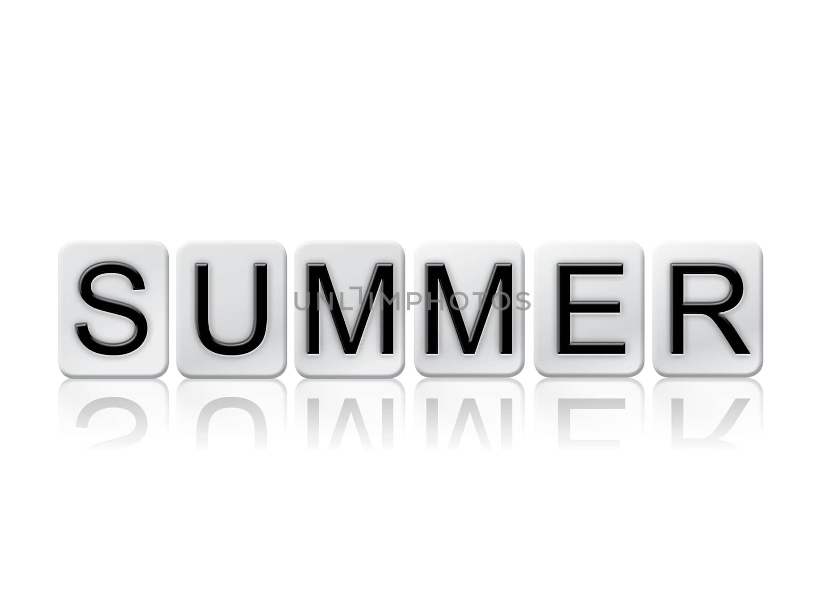 The word "Summer" written in tile letters isolated on a white background.