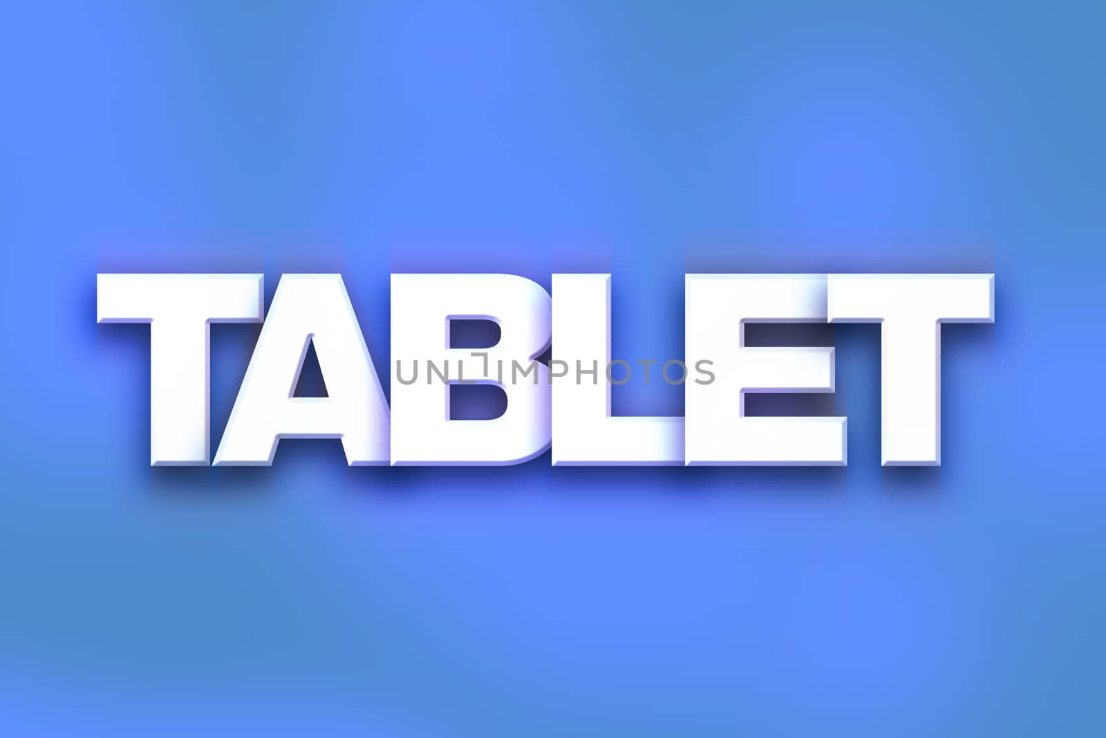 The word "Tablet" written in white 3D letters on a colorful background concept and theme.