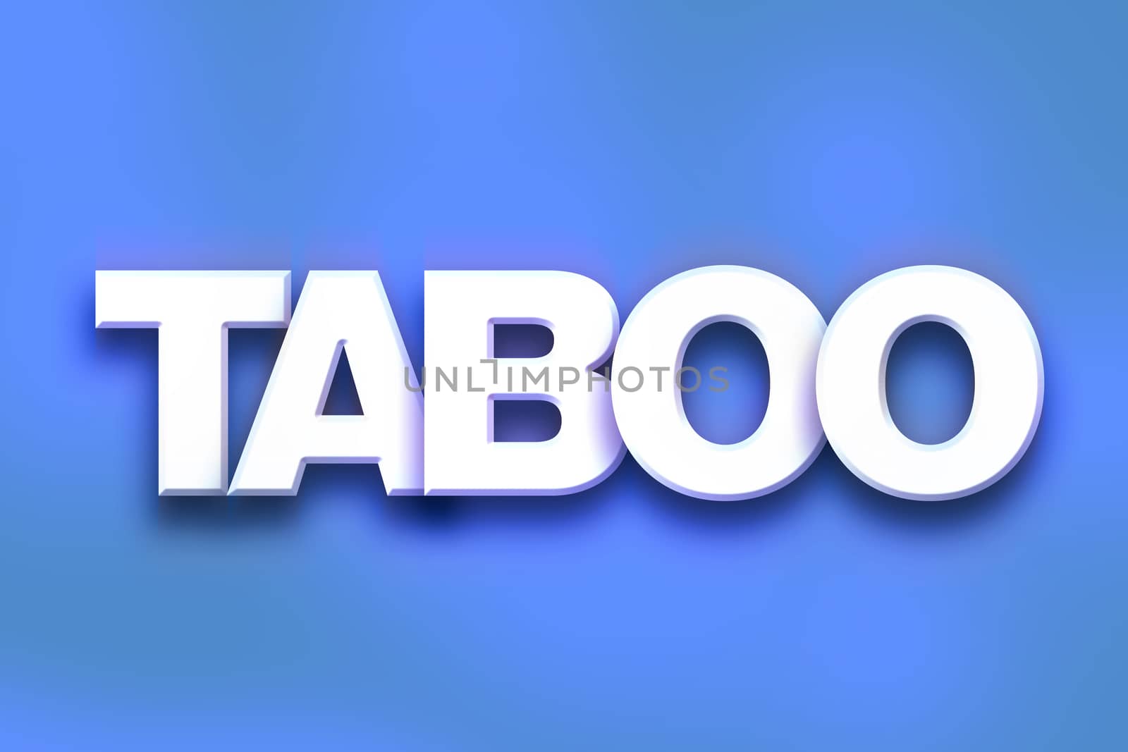The word "Taboo" written in white 3D letters on a colorful background concept and theme.