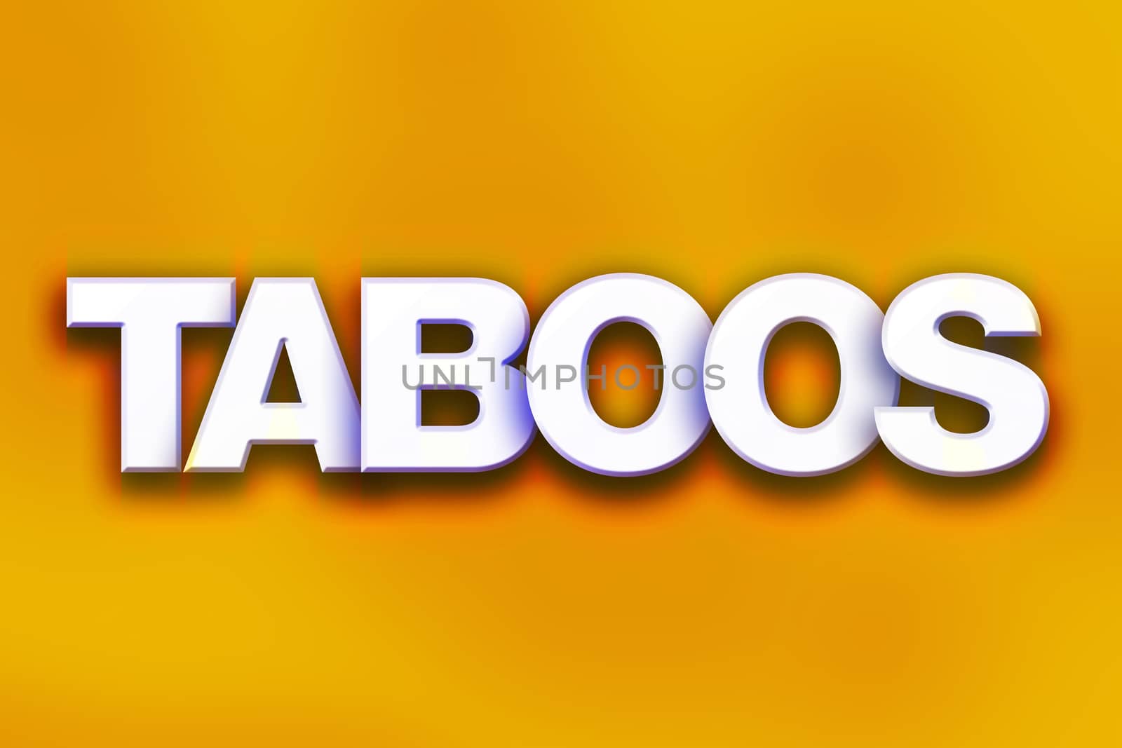The word "Taboos" written in white 3D letters on a colorful background concept and theme.