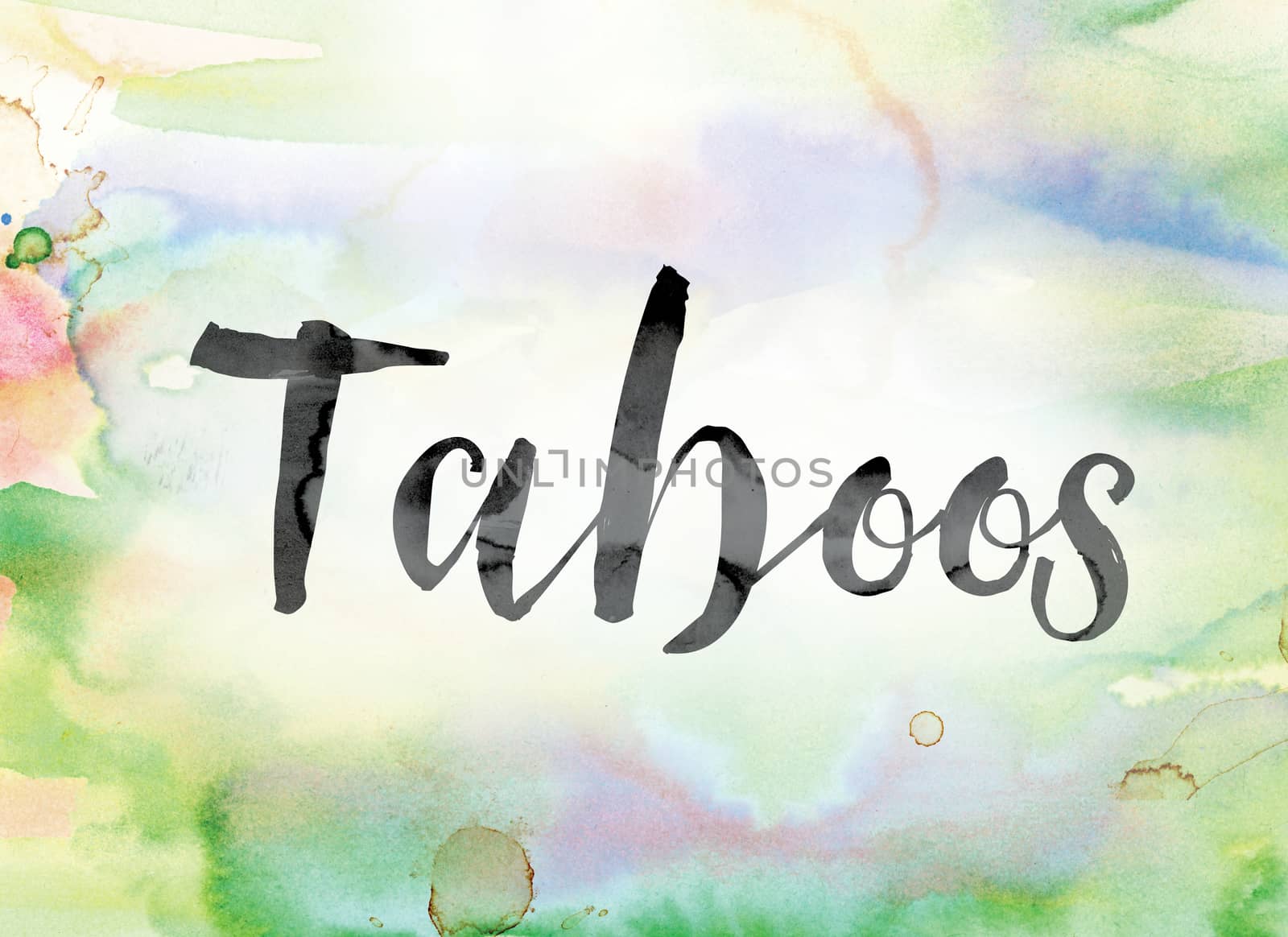 Taboos Colorful Watercolor and Ink Word Art by enterlinedesign