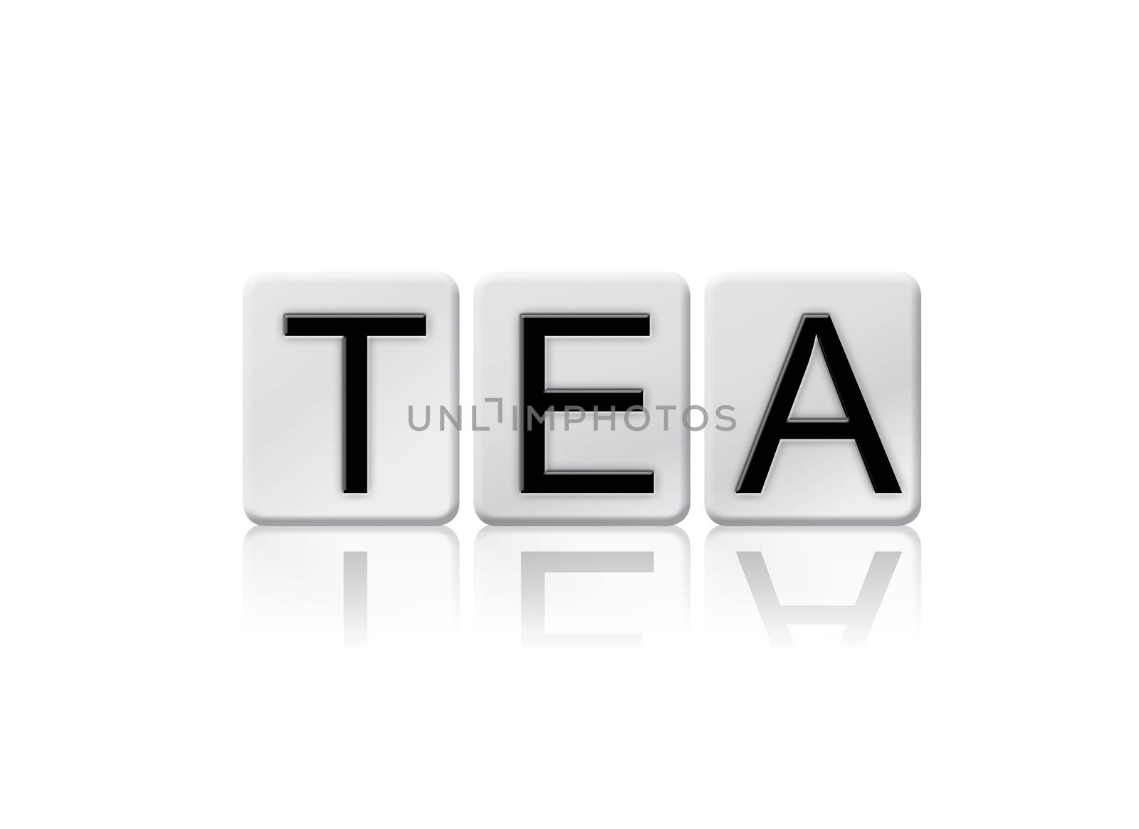The word "Tea" written in tile letters isolated on a white background.