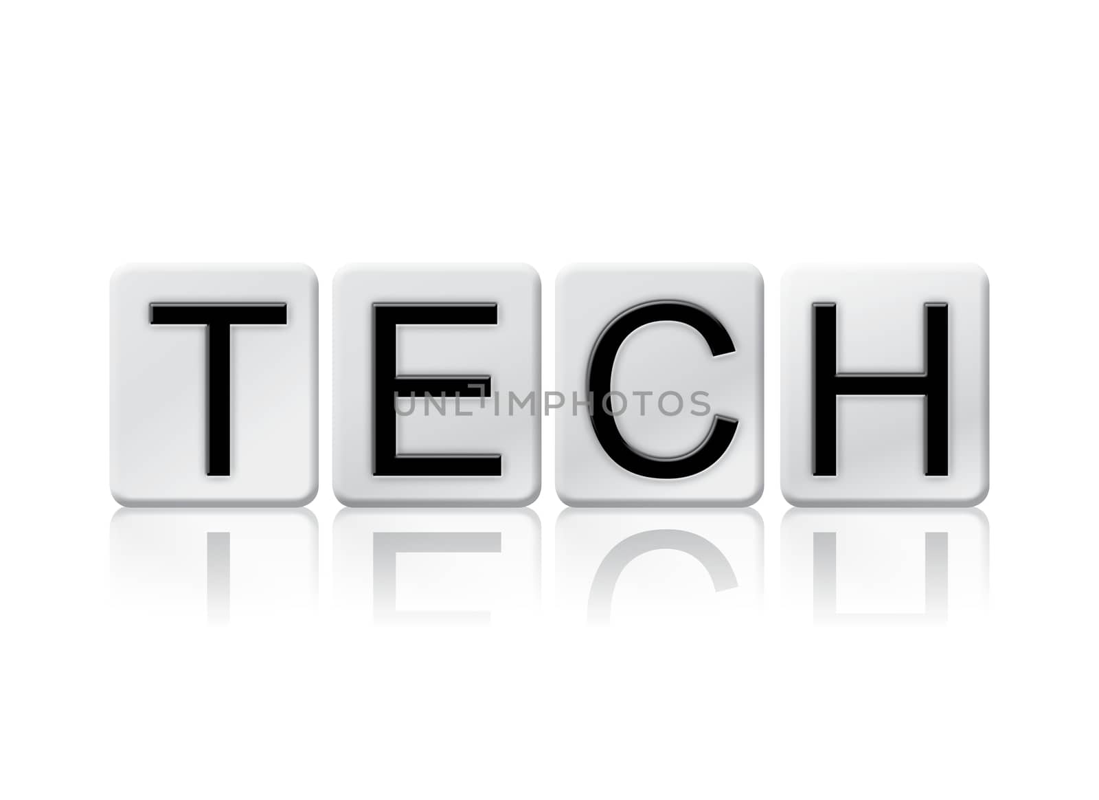 The word "Tech" written in tile letters isolated on a white background.
