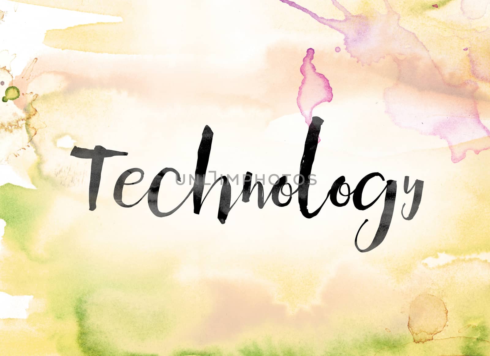 Technology Colorful Watercolor and Ink Word Art by enterlinedesign