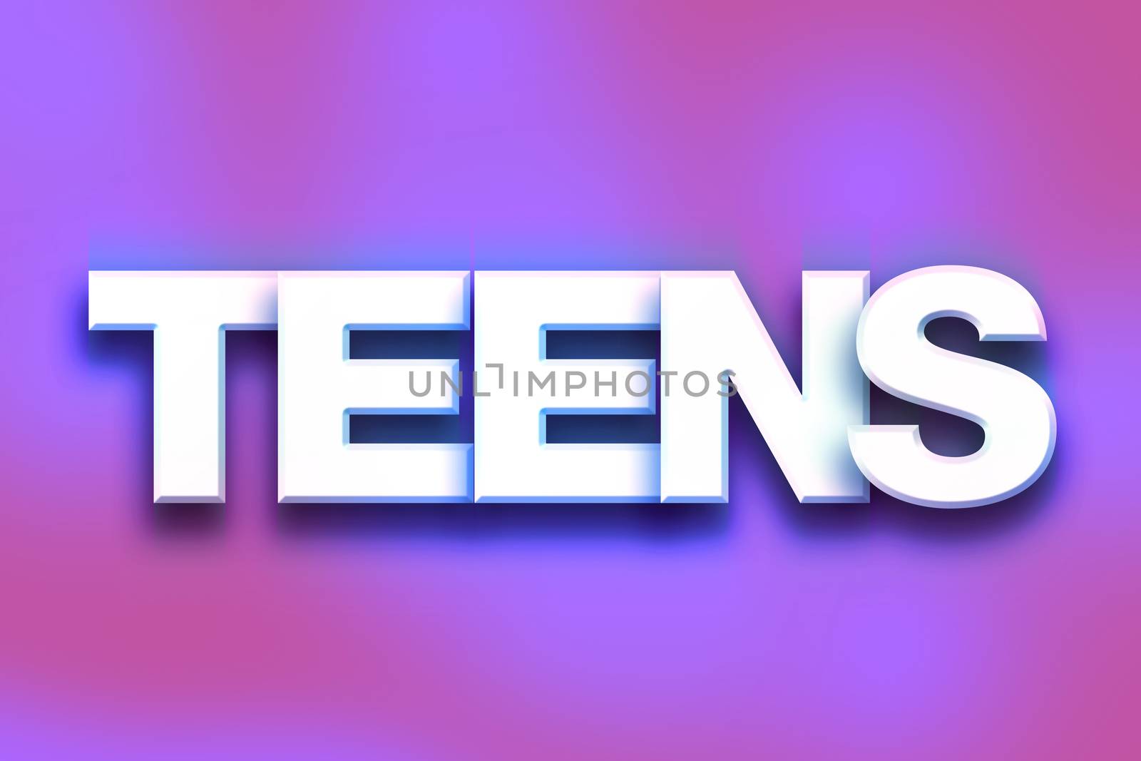 The word "Teens" written in white 3D letters on a colorful background concept and theme.