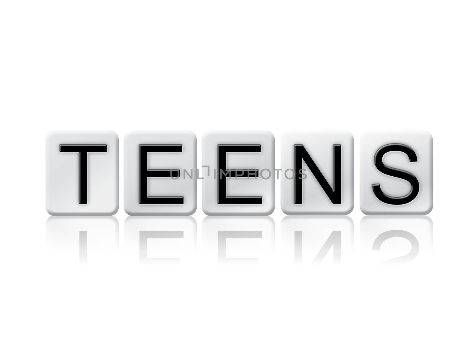 The word "Teens" written in tile letters isolated on a white background.