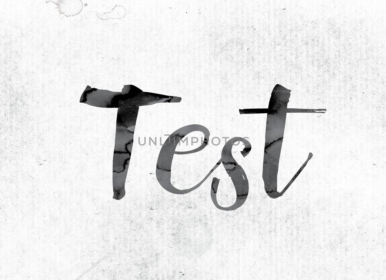 The word "Test" concept and theme painted in watercolor ink on a white paper.