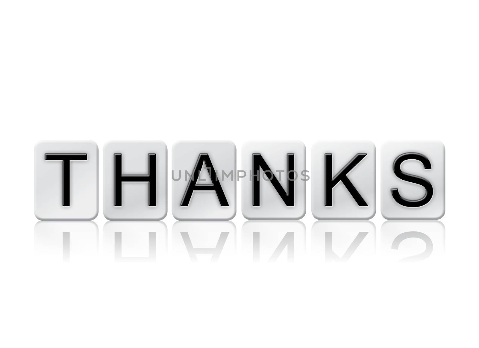 The word "Thanks" written in tile letters isolated on a white background.
