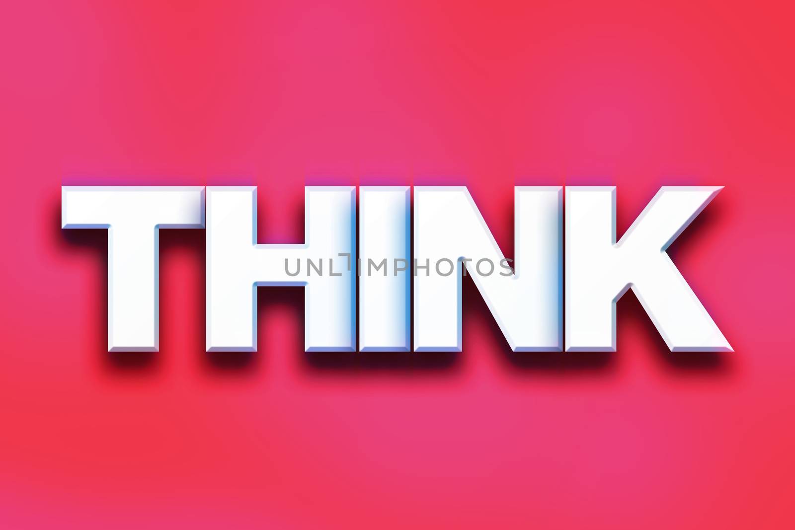 The word "Think" written in white 3D letters on a colorful background concept and theme.