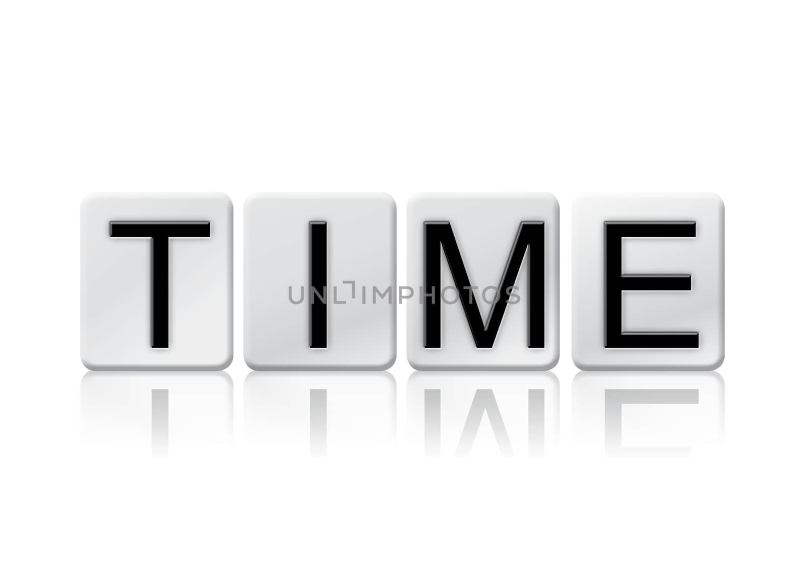 The word "Time" written in tile letters isolated on a white background.