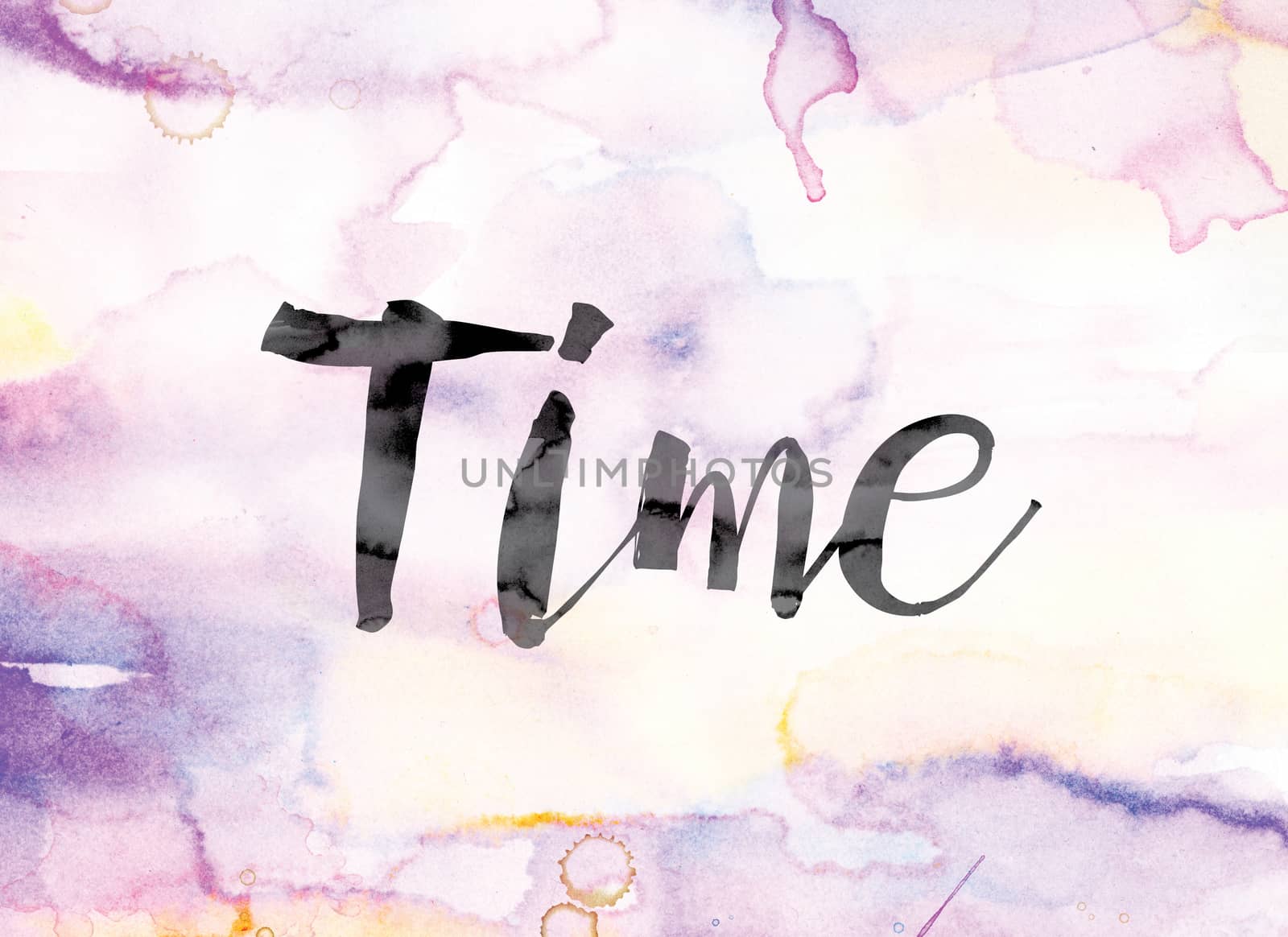 Time Colorful Watercolor and Ink Word Art by enterlinedesign