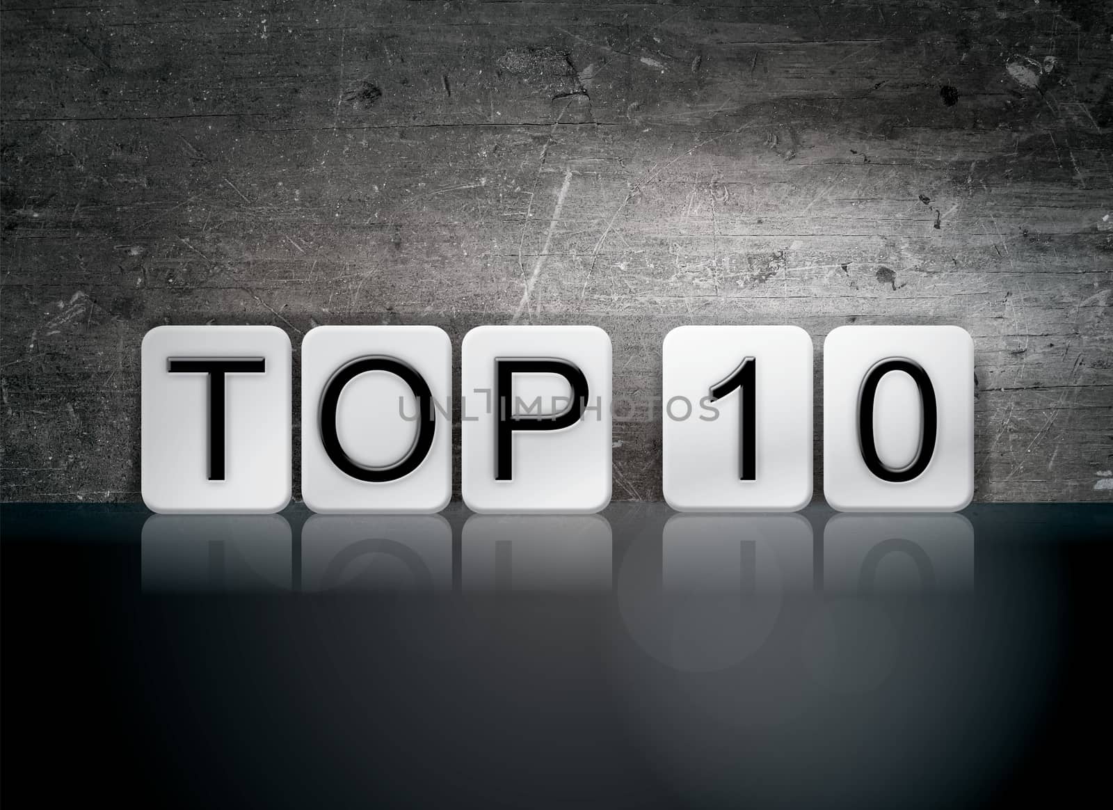 The word "Top 10" written in white tiles against a dark vintage grunge background.