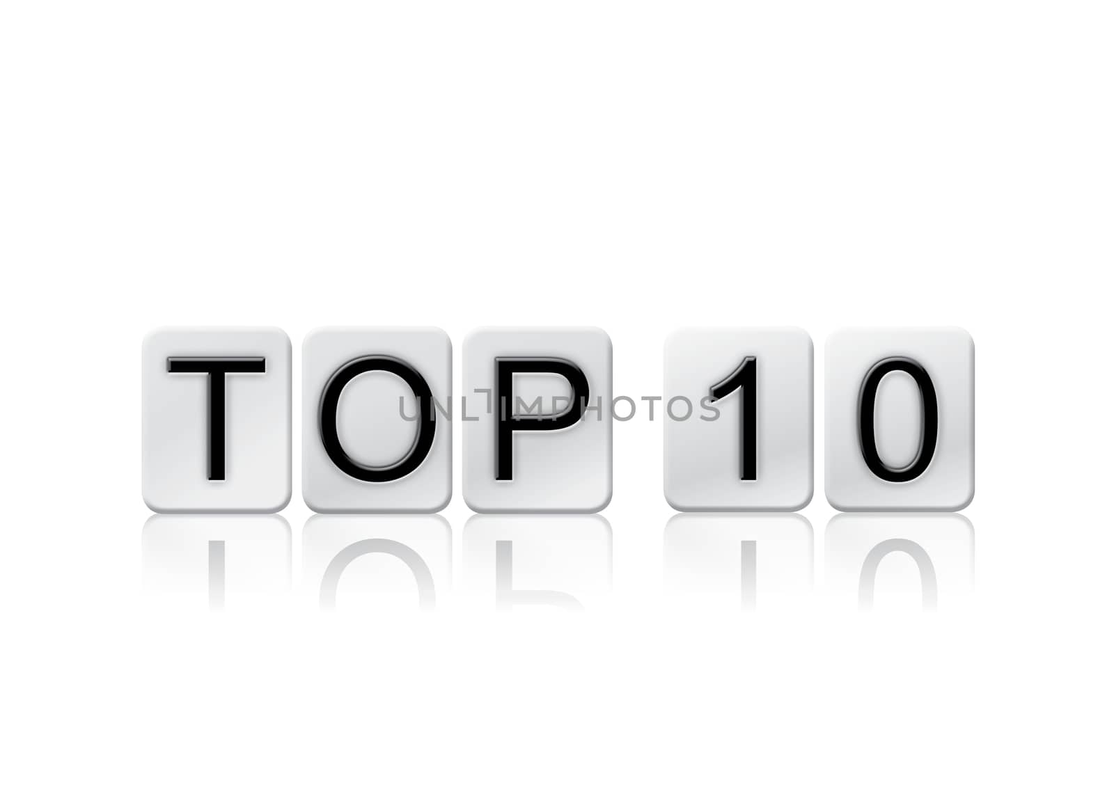 The word "Top 10" written in tile letters isolated on a white background.