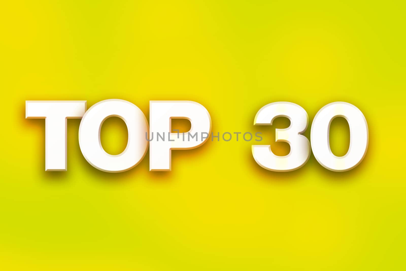 The word "Top 30" written in white 3D letters on a colorful background concept and theme.