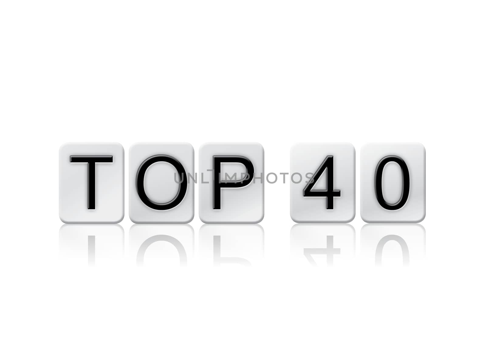 The word "Top 40" written in tile letters isolated on a white background.
