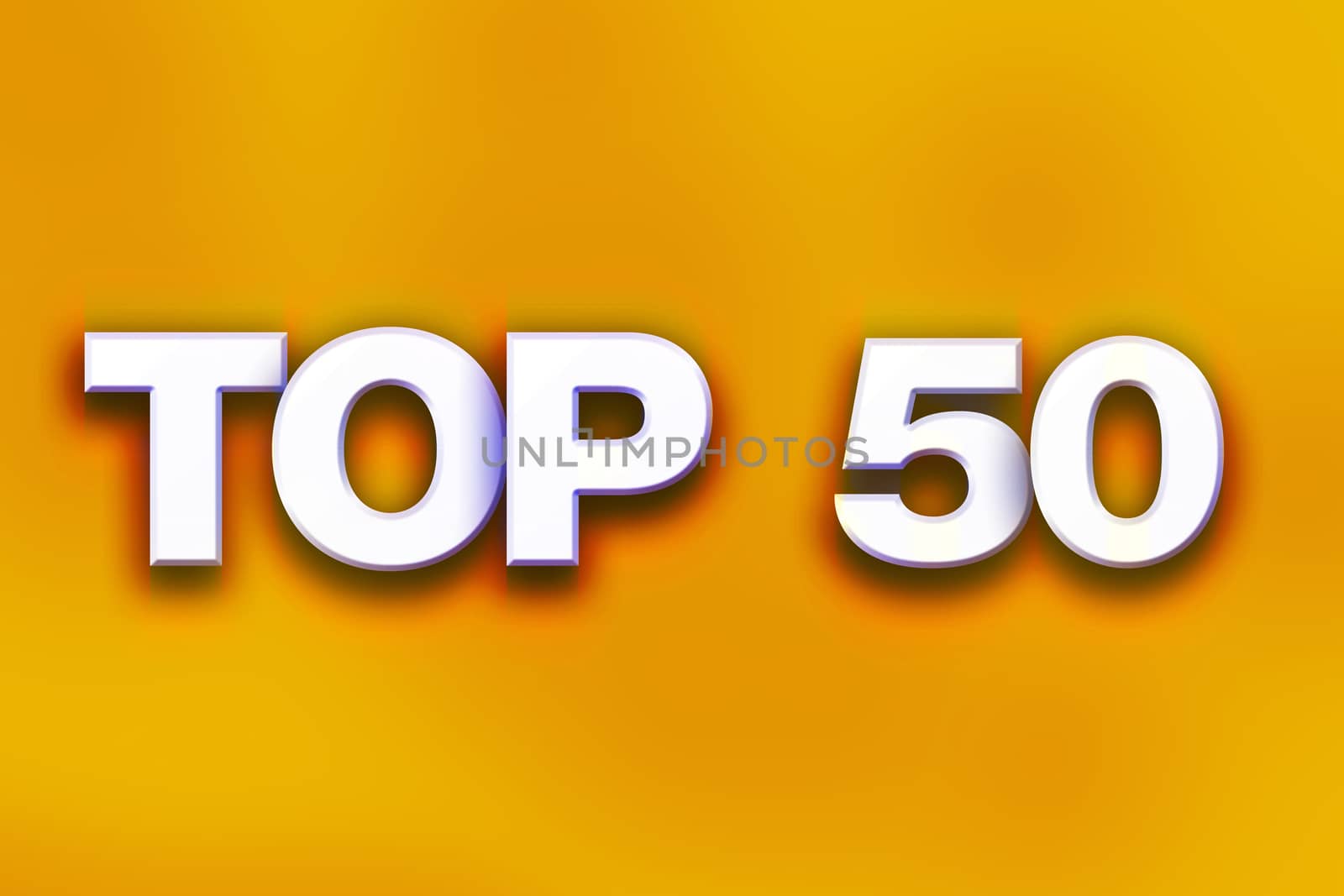The word "Top 50" written in white 3D letters on a colorful background concept and theme.