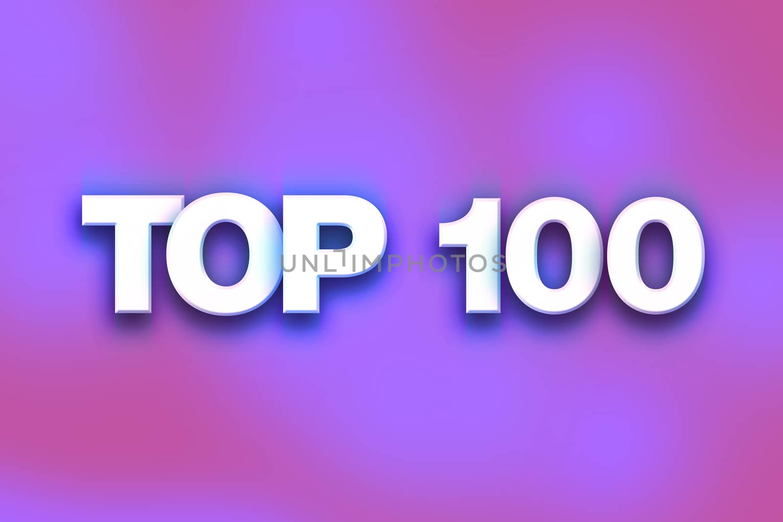 The word "Top 100" written in white 3D letters on a colorful background concept and theme.