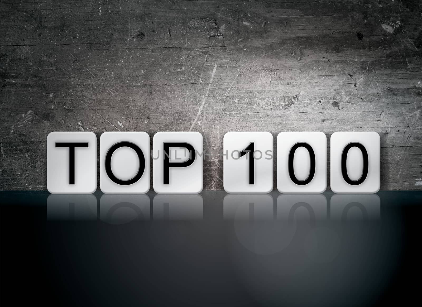 The word "Top 100" written in white tiles against a dark vintage grunge background.