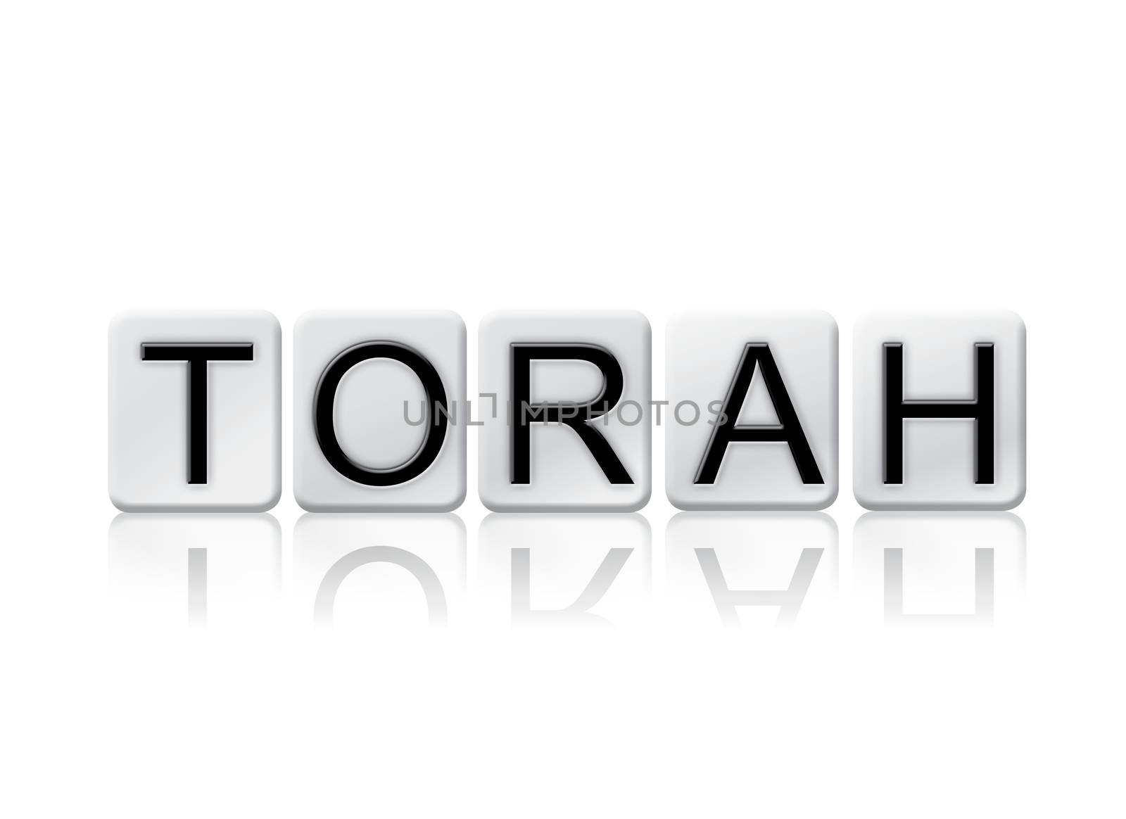 The word "Torah" written in tile letters isolated on a white background.