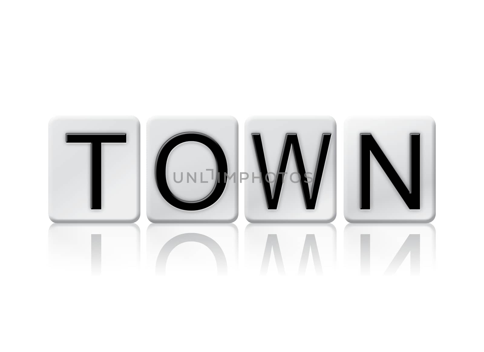 The word "Town" written in tile letters isolated on a white background.