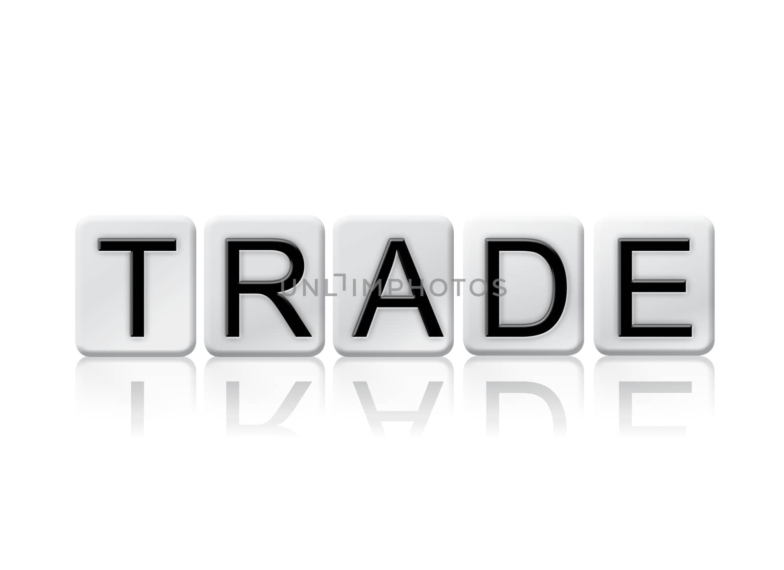 The word "Trade" written in tile letters isolated on a white background.