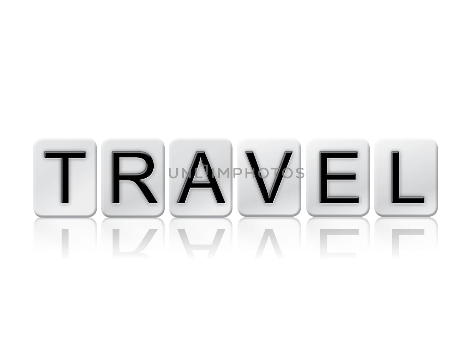 The word "Travel" written in tile letters isolated on a white background.