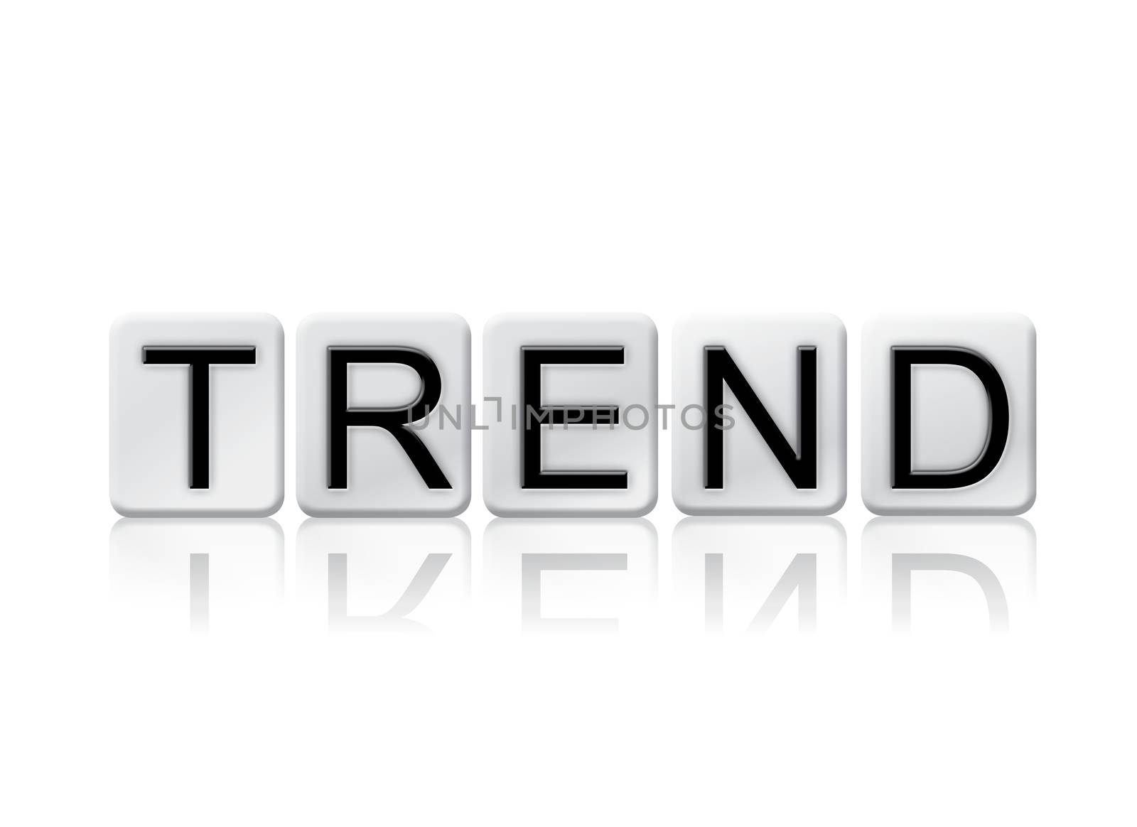 The word "Trend" written in tile letters isolated on a white background.
