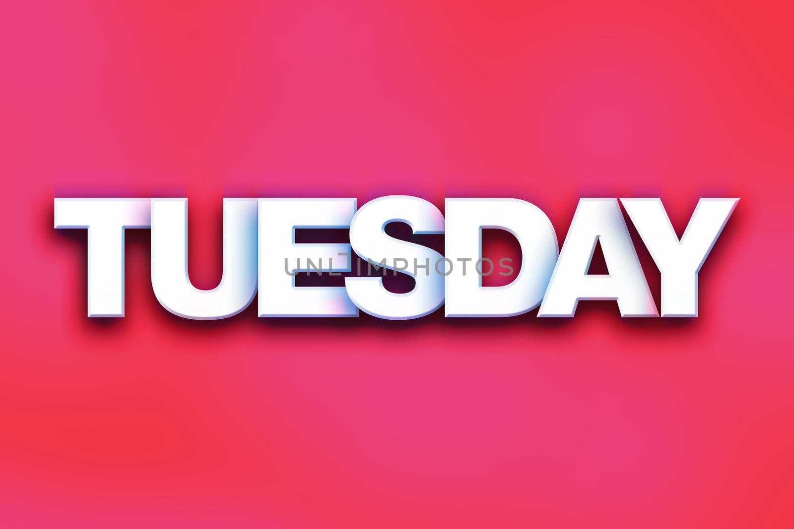 The word "Tuesday" written in white 3D letters on a colorful background concept and theme.