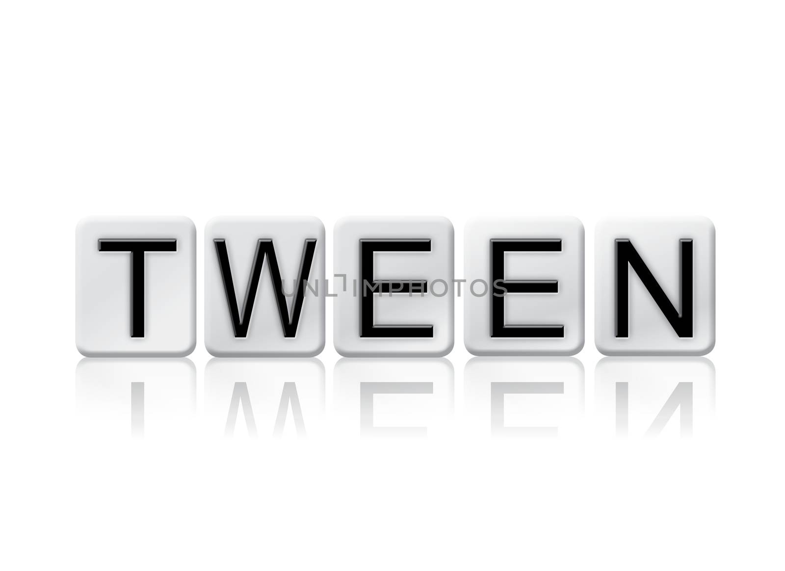 The word "Tween" written in tile letters isolated on a white background.