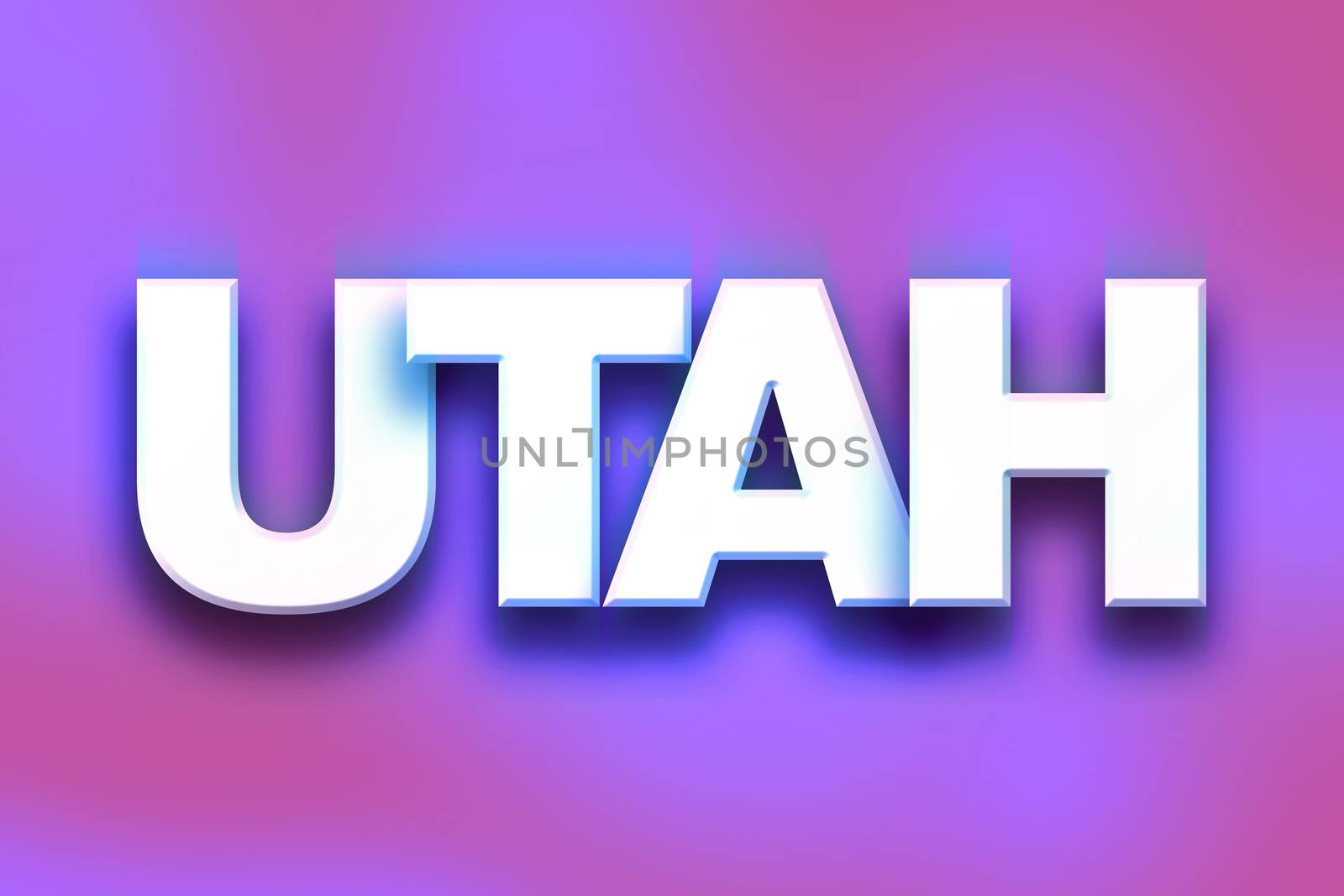 The word "Utah" written in white 3D letters on a colorful background concept and theme.