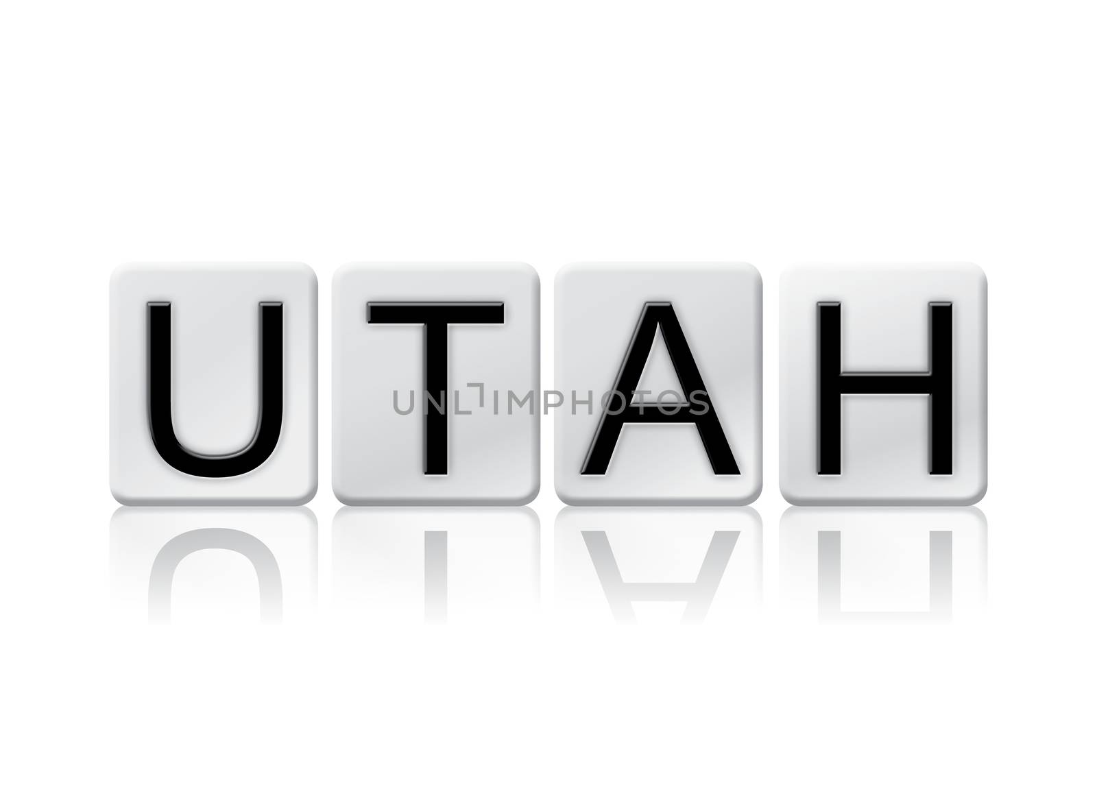 The word "Utah" written in tile letters isolated on a white background.