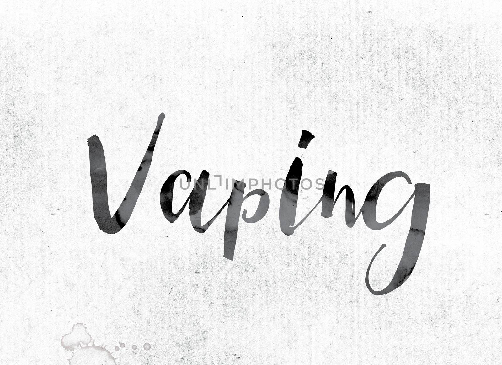 The word "Vaping" concept and theme painted in watercolor ink on a white paper.