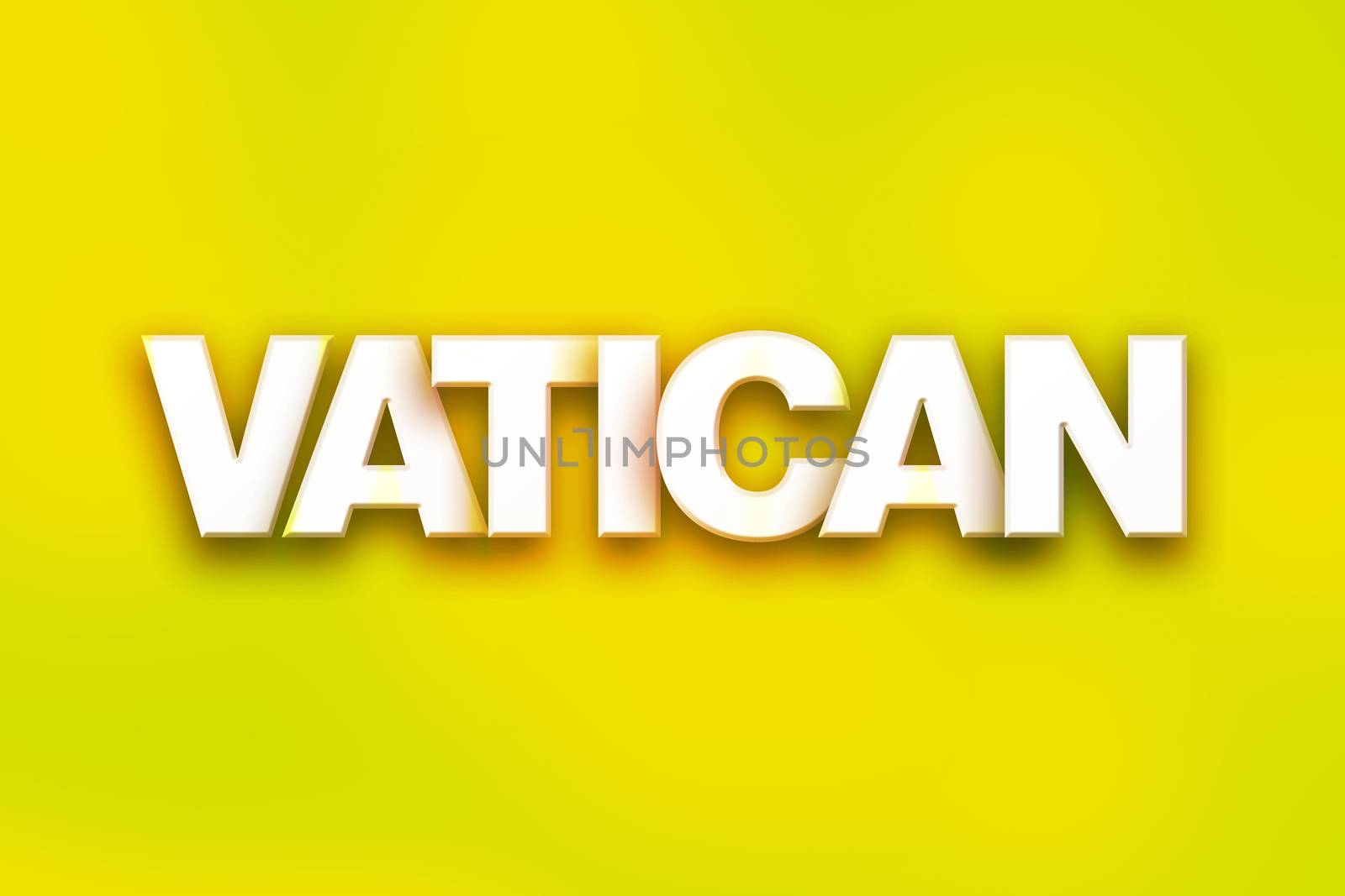 The word "Vatican" written in white 3D letters on a colorful background concept and theme.