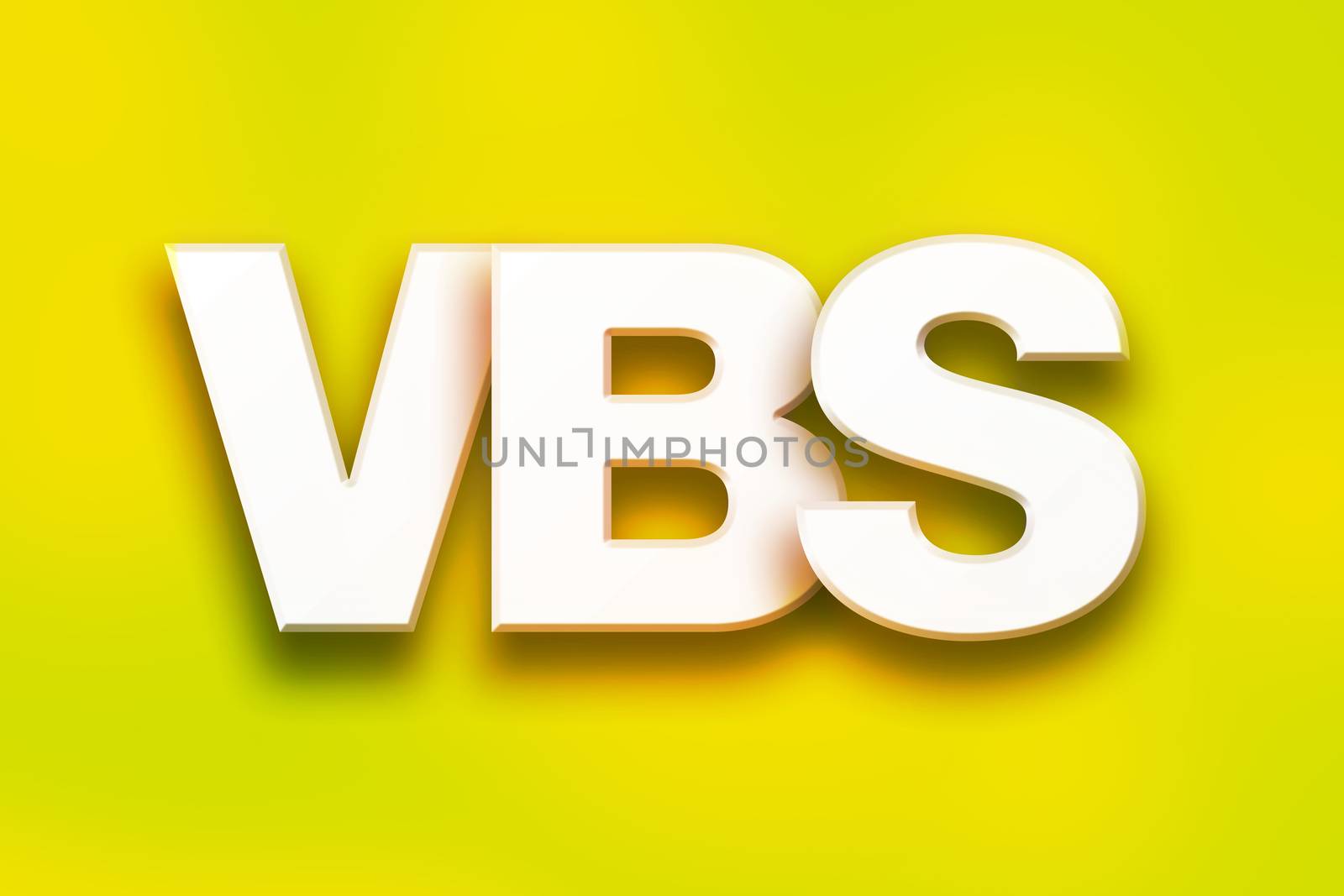 The word "VBS" written in white 3D letters on a colorful background concept and theme.
