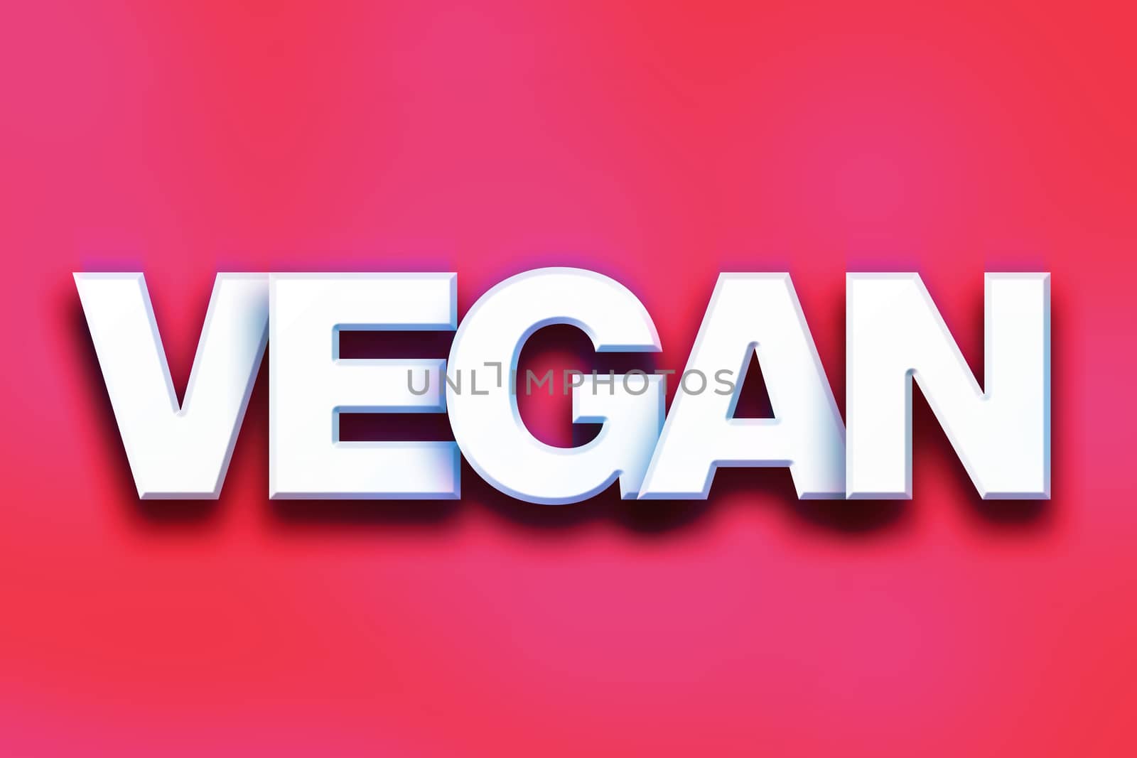 The word "Vegan" written in white 3D letters on a colorful background concept and theme.