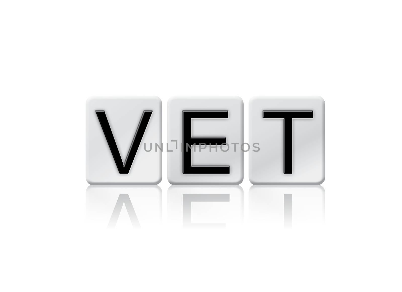 The word "Vet" written in tile letters isolated on a white background.