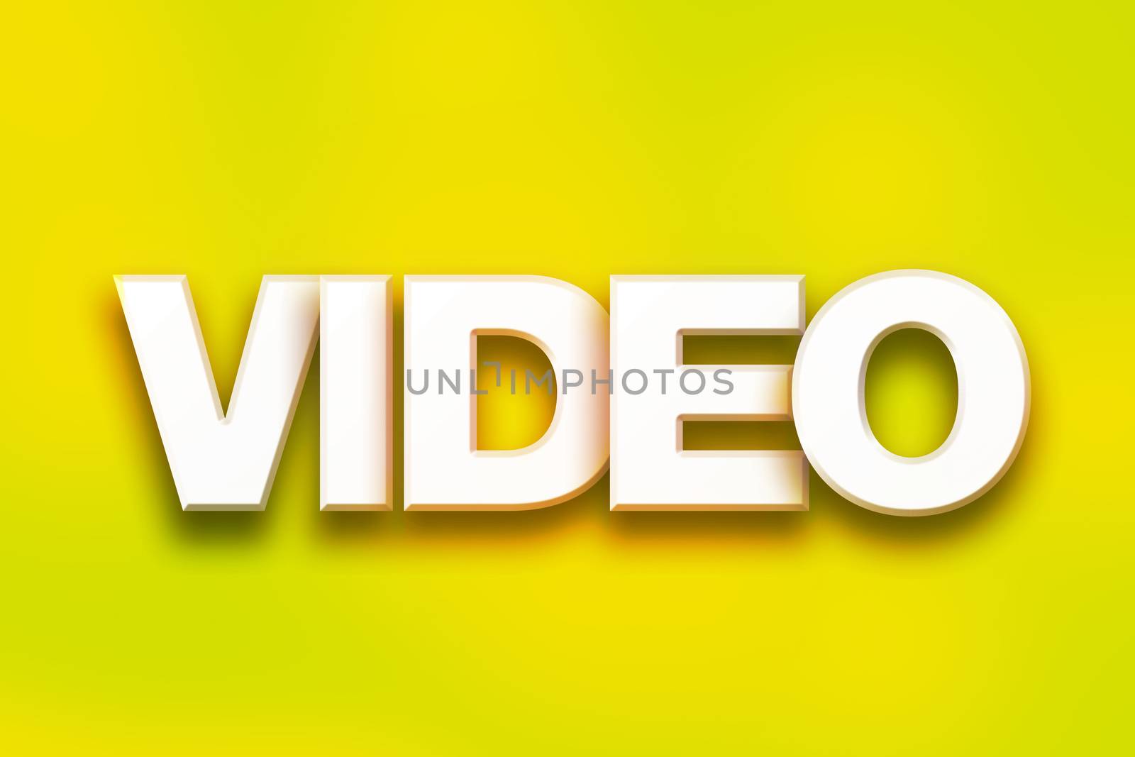 The word "Video" written in white 3D letters on a colorful background concept and theme.