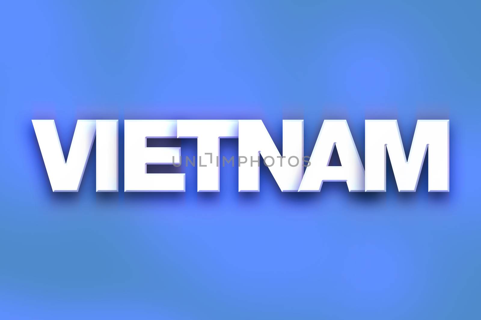 The word "Vietnam" written in white 3D letters on a colorful background concept and theme.