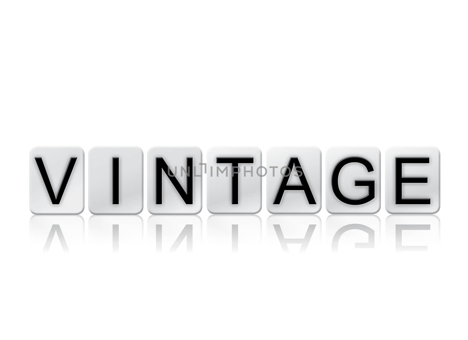 The word "Vintage" written in tile letters isolated on a white background.