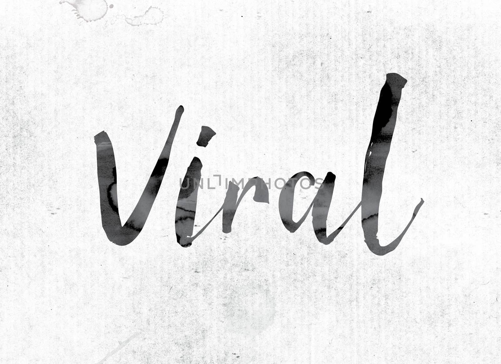 The word "Viral" concept and theme painted in watercolor ink on a white paper.