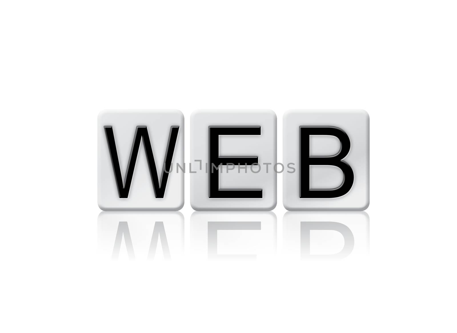 The word "Web" written in tile letters isolated on a white background.