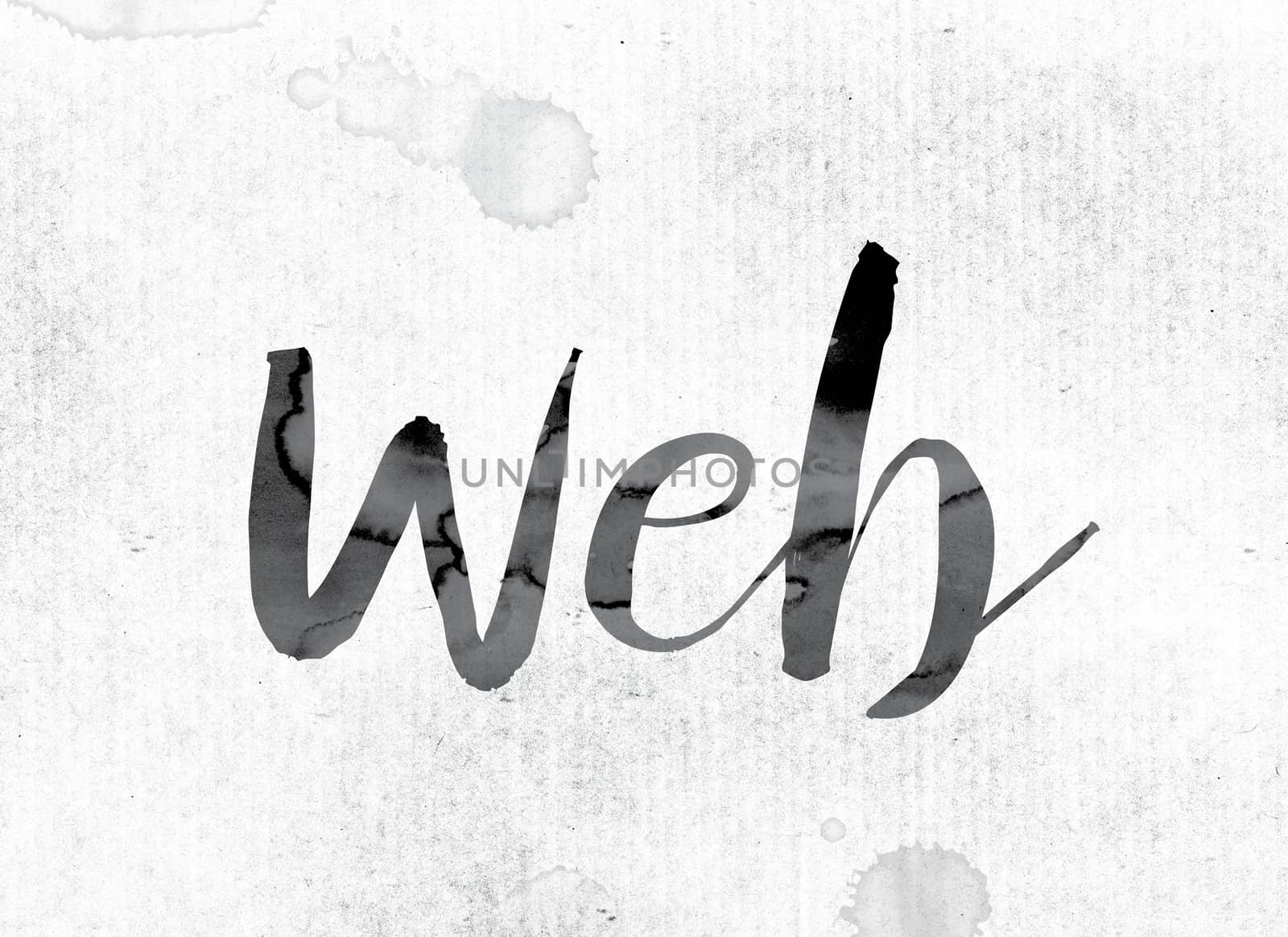The word "Web" concept and theme painted in watercolor ink on a white paper.