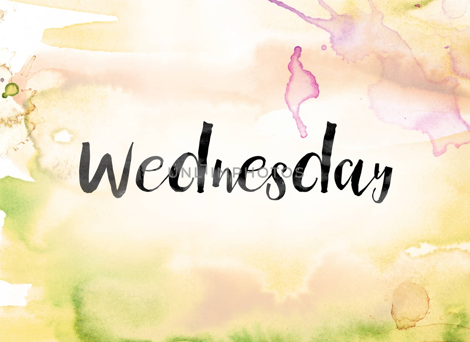 Wednesday Colorful Watercolor and Ink Word Art by enterlinedesign