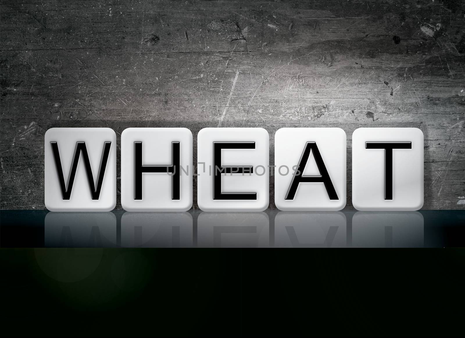 The word "Wheat" written in white tiles against a dark vintage grunge background.
