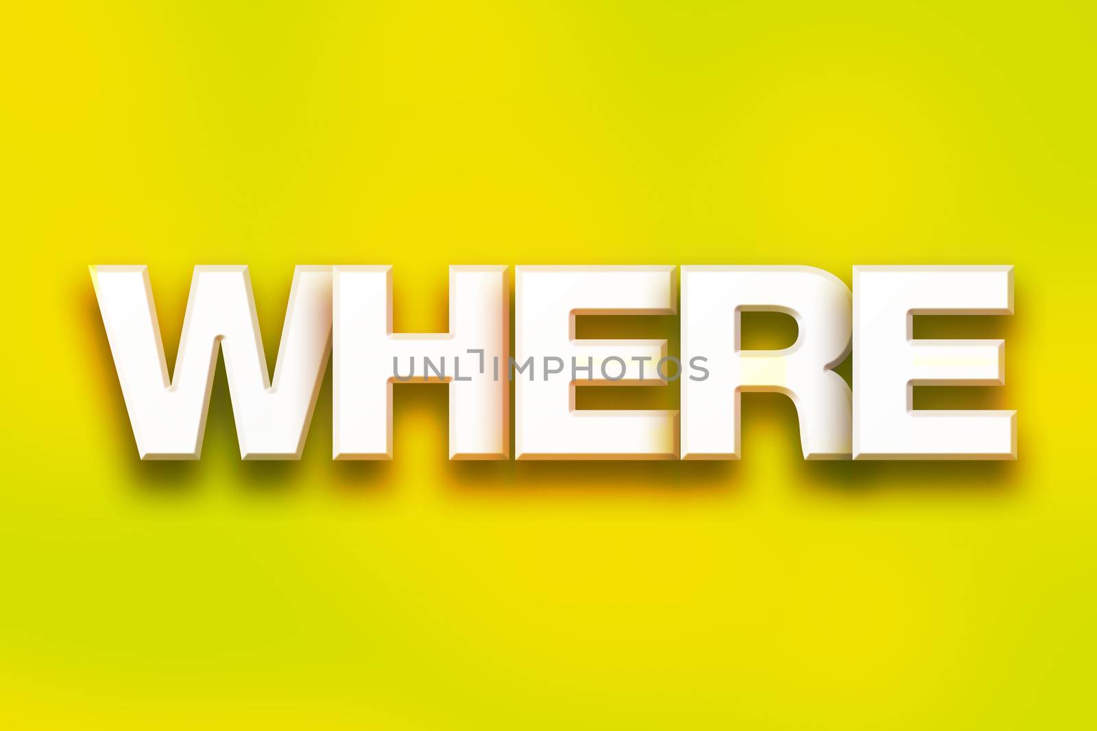 The word "Where" written in white 3D letters on a colorful background concept and theme.