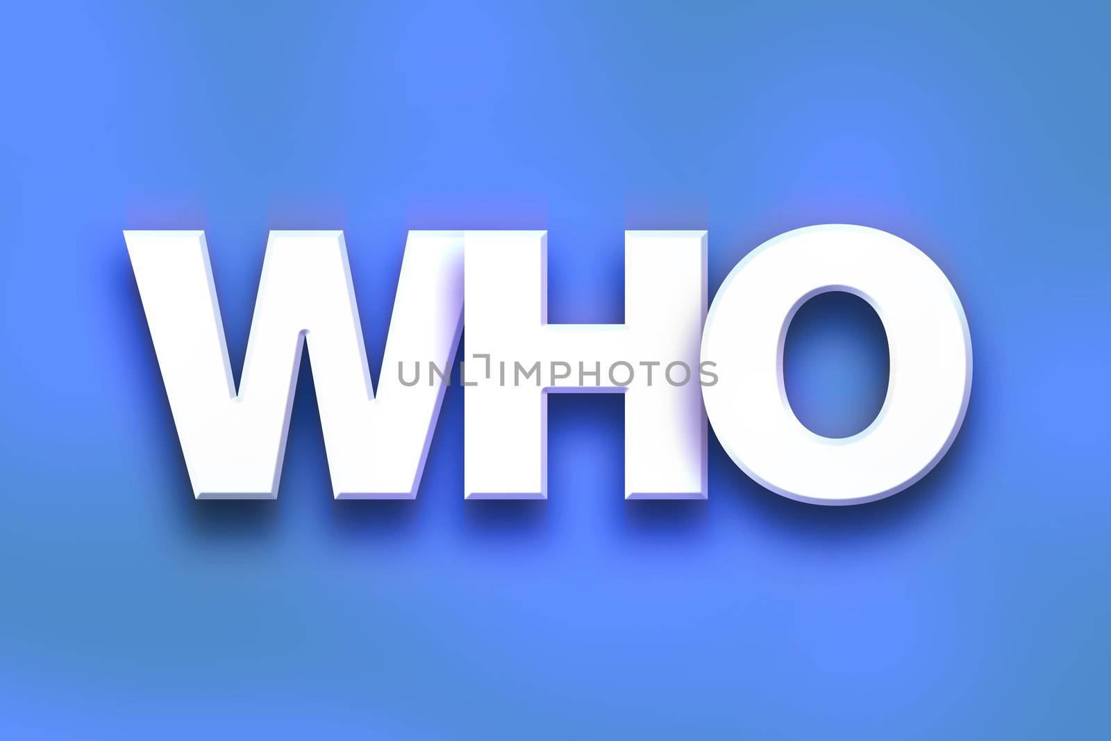 The word "Who" written in white 3D letters on a colorful background concept and theme.
