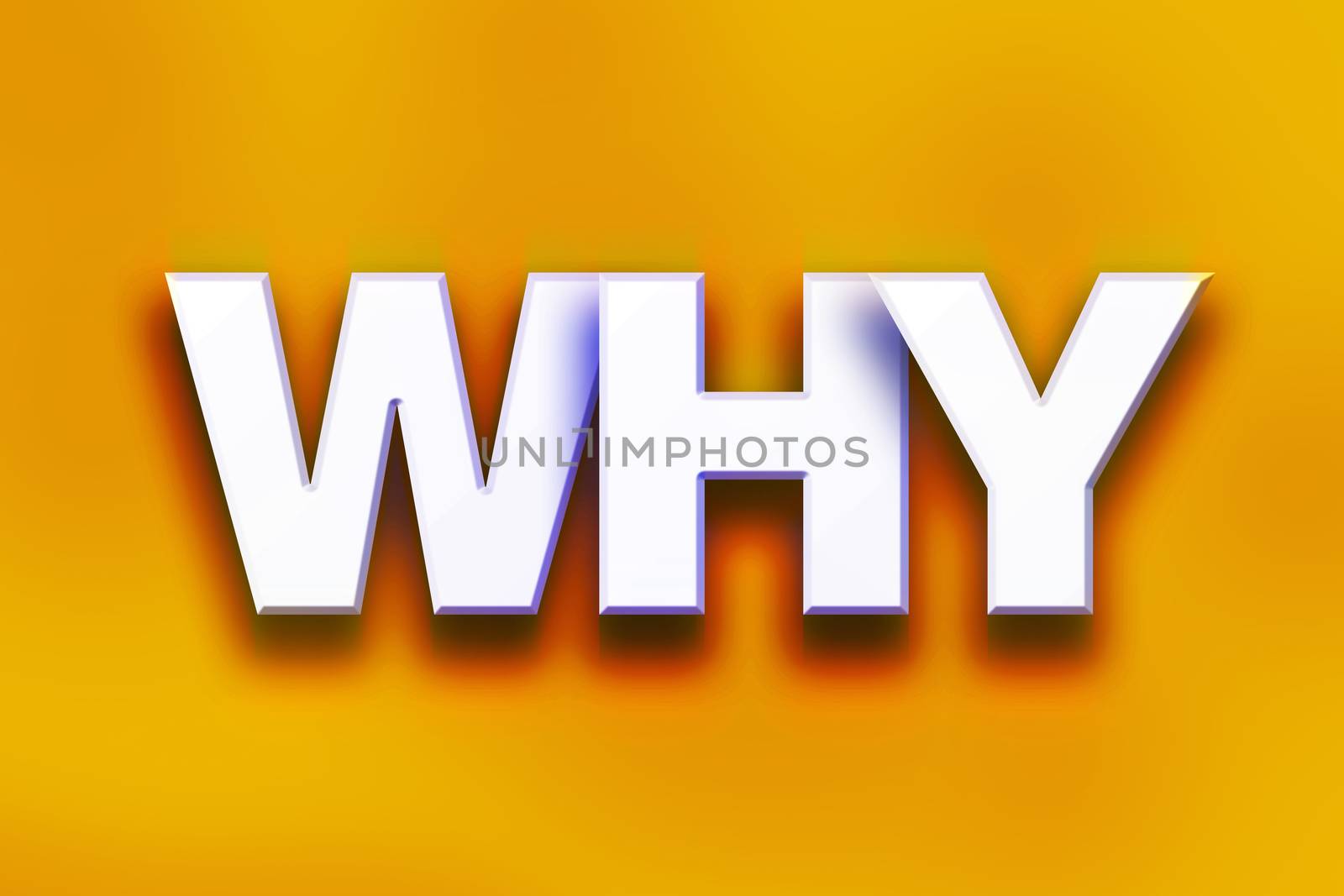 The word "Why" written in white 3D letters on a colorful background concept and theme.